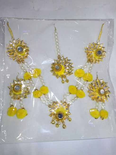 Yellow Color Gotta And Ghungroos With Pearl Handmade Jewelry Set